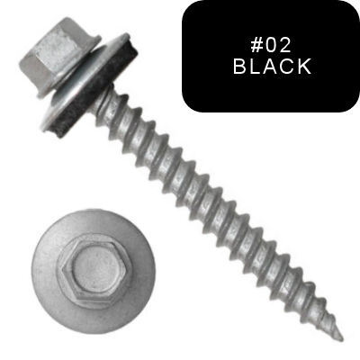 P1011N5U094802 9 X 3" Self-Piercing Screws, 1/4" Tall IHWH Unsl, Fil, Sealing Wash, Cer Silver 1000Hr, Black
