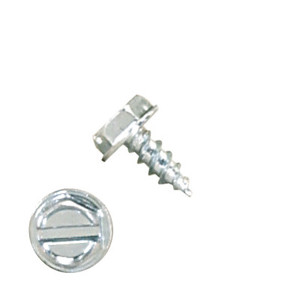 1000H1S0606 #6-18 X 3/8 Self-Piercing Screws, 1/4" Indented Hex Washer Head Slotted, Carbon Steel, Zinc Plated