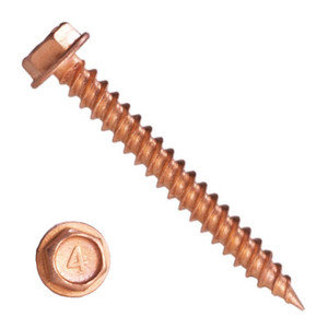 10MCH1U0824 #8-15 X 1-1/2 Self-Piercing Screws, 1/4" IHWH Unslotted, 410 Stainless, Copper Plated