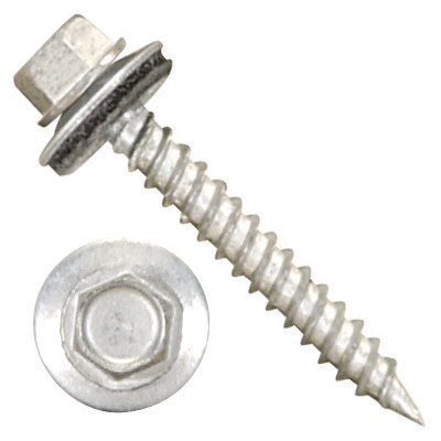 1011N5U0924 #9-15 X 1-1/2 Self-Piercing Screws, 1/4" Tall IHWH Unslot, Fillet, Sealing Wsher, Steel Ceram Silver