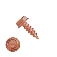10CUH1U0808 #8-15 X 1/2 Self-Piercing Screws, 1/4" IHWH Unslotted, Solid Copper, Plain