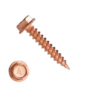 10MCH1U0816 #8-15 X 1 Self-Piercing Screws, 1/4" IHWH Unslotted, 410 Stainless, Copper Plated