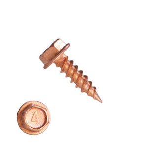 10MCH1U0812 #8-15 X 3/4 Self-Piercing Screws, 1/4" IHWH Unslotted, 410 Stainless, Copper Plated