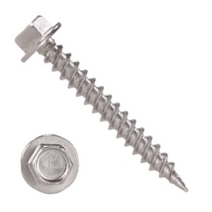 10S1H3U1024 #10-12 X 1-1/2 Self-Piercing Screws, 1/4" Tall IHWH Wide Washer Unslotted, 18-8 Stainless, Plain